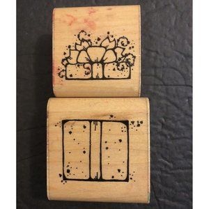 DOTS Rubber Stamp Surprise Gift Set Wrapped Box Lid Package Present Christmas